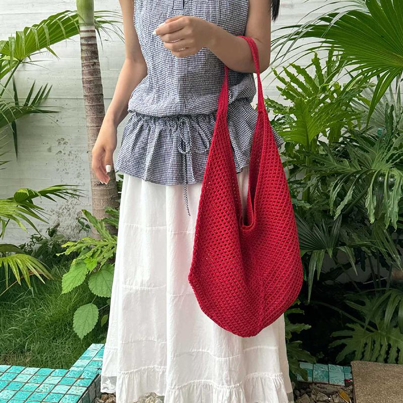 Fashion Women's Hollow Woven Shoulder Bags Large Capacity Knitting Underarm Bag Solid Crochet Tote Summer Mesh Beach Bag