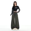 Army green utility jeans for women, new autumn American low-rise loose straight-leg versatile wide-leg pants