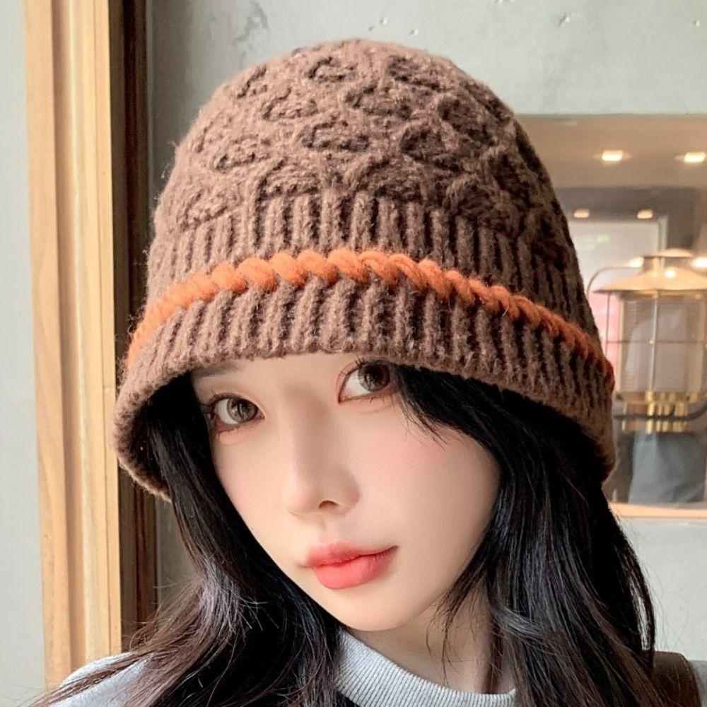 Bohemian Style Knitted Beanies Hat Thin Winter Weave Cap Sweet Crochet Pullover Hat  Autumn