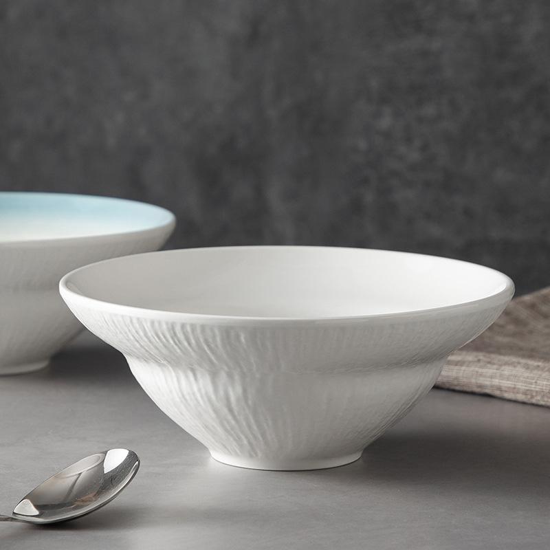 Creative Home Large Soup Bowl, Instant Noodle Bowl, Salad Bowl, High-End Large Soup Bowl, Internet Red White Stone Pattern Ceramic Tableware