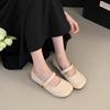 French shallow mouth single shoes flat bottom 2025 summer new evening breeze with skirt square head Mary Jane shoes