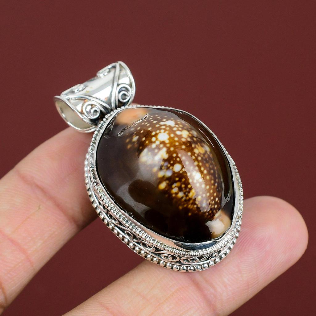 Cowrie Shell Pendant Vintage Gemstone Pendant 925 Sterling Silver Pendant Handmade Pendant Cowrie Shell Jewelry Gifts For Wife Women Pendant