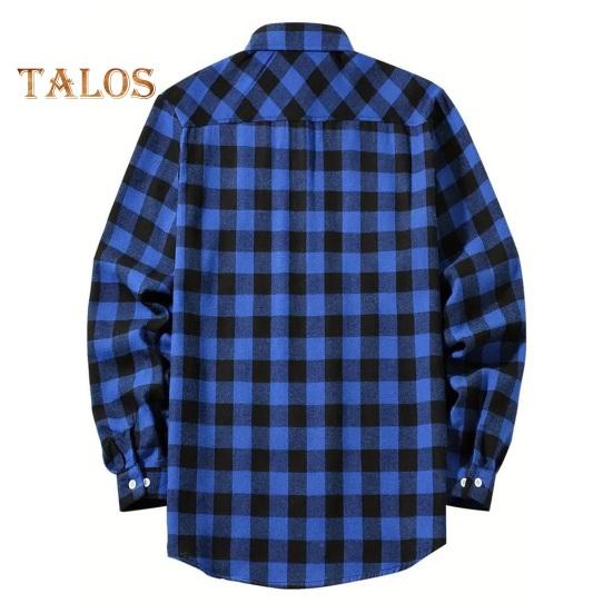 Fall Winter Men Shirt Coat Plaid Print Long Sleeves Chest Pocket Turn-down Collar Single-breasted Loose Contrast Color Jacket