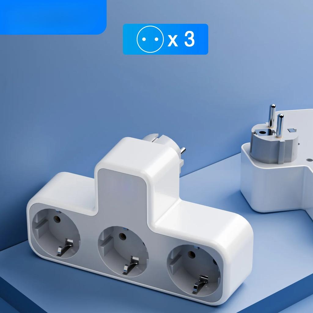 Multiple Socket Power Strip with 3 Outlets, 3-In-1 European Plug Wall Socket Extender Adapter with Overload Protection