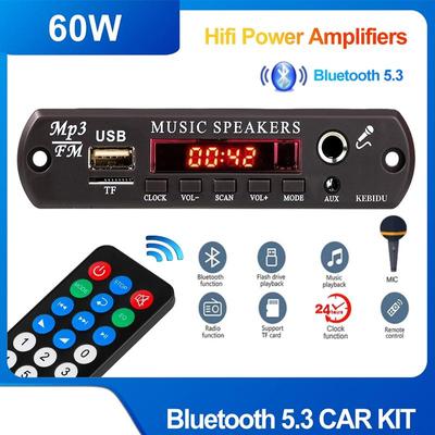 Amplificator 60W DC 12V-20V Placă de decodor MP3 DIY Bluetooth 5.3 Modul audio Ceasuri mașină Suport automat pentru apeluri Mâini libere USB TF Radio FM Player muzical Difuzor