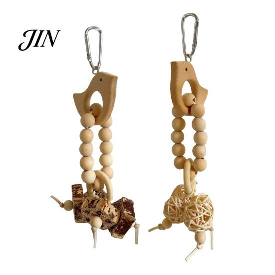 Chew Toy for Parrots Wooden Blocks Parrot Toy, Bird with Beads Rattan Balls or No Paint Dried Star Fruits, Cage Accessory Small Medium Cockatiels