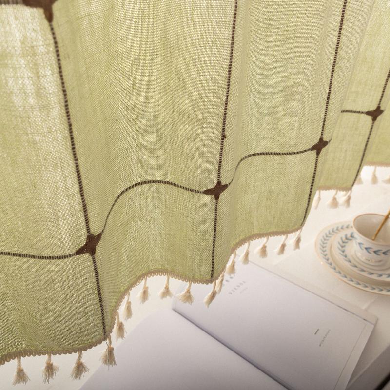 1Pc Rod Pocket Half Short Curtain with Tassels for Cafe Windows and Doors Home Interior Decorative Window Drapes