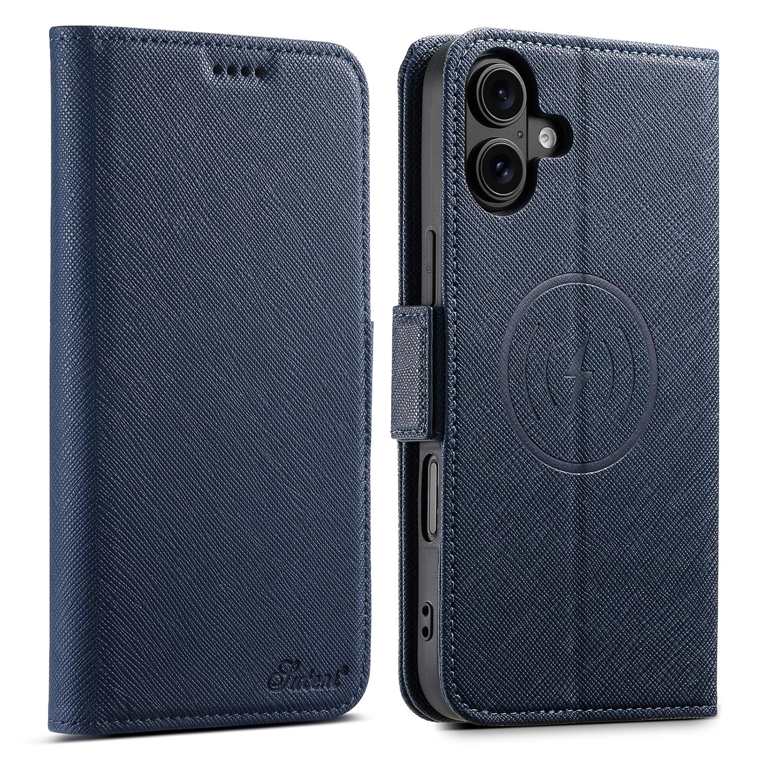 

SUTENI J08 For iPhone 16 Case Compatible with MagSafe Cross Texture Leather Wallet Phone Cover Blue