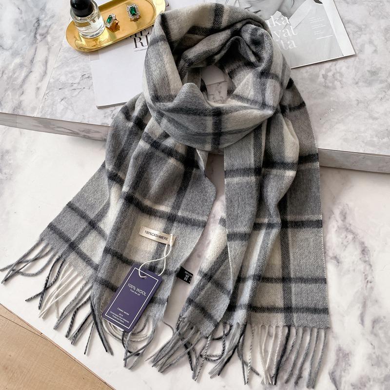 British Plaid 100 Cashmere Scarf Men's Winter Warmth Black and White Gray Business Scarf Men's