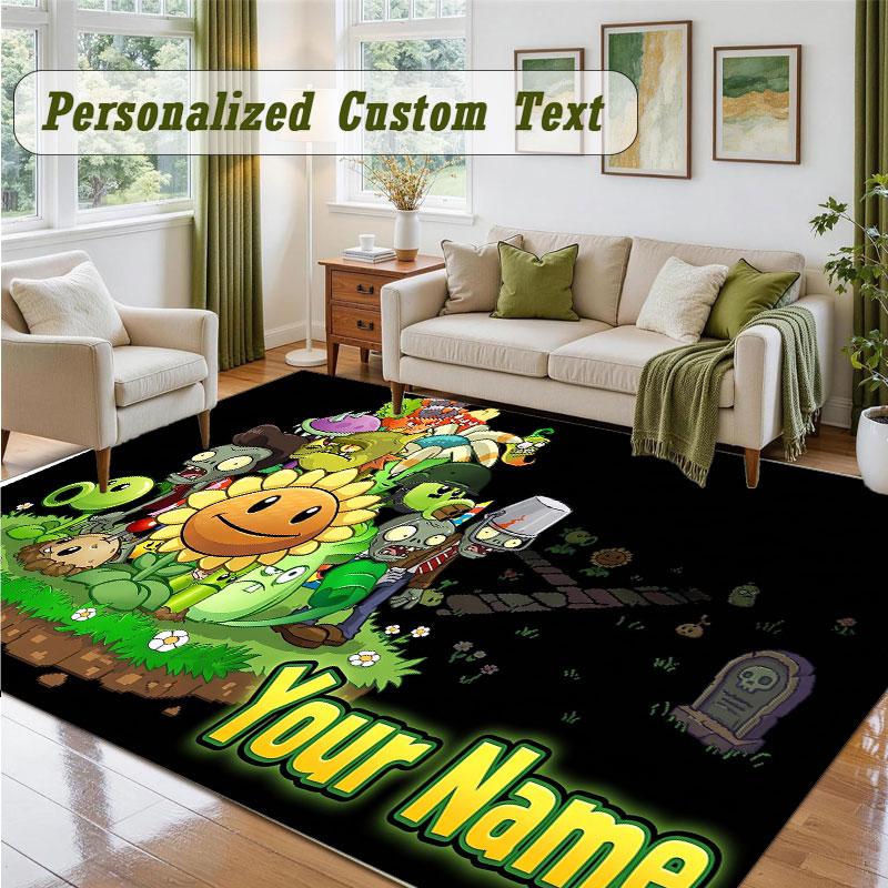 Crystal Velvet Square Rug Custom NamePlants vs. Zombie Pattern Non Slip Home Floor Decor Rug