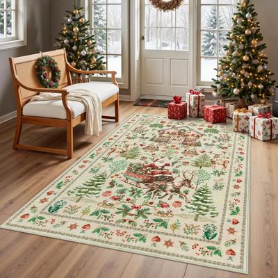 Fresh and Clean Christmas Pattern Anti-slip Carpet for Living Room, Bedroom Side Floor Mat and Home Decoration