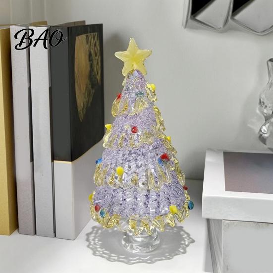Christmas Atmosphere Decor Hand Blown Glass Tree Figurine with Golen Star, Ornament Mini Xmas Ornament, Handmade Desktop Holiday Decoration Tabletop