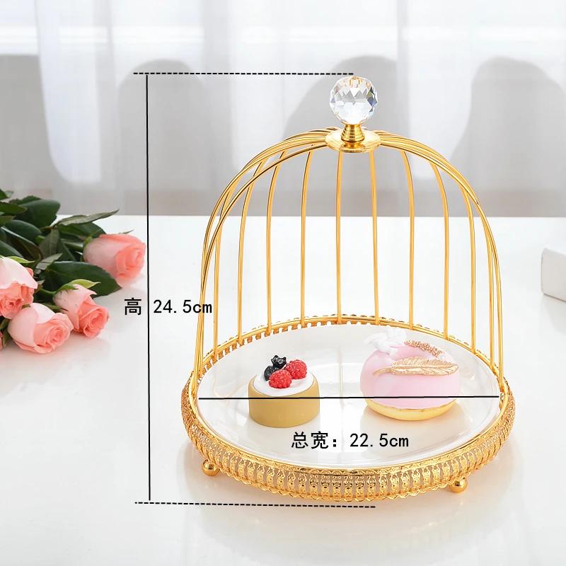 Birdcage Cake Stand Two Floors Three Floors Ceramic Plate Golden Silver Metal Snack Rack Dessert Cake Pastry Tray Display Stand