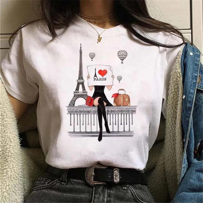 Maycaur Women Casual Short Sleeves T-shirt Harajuku Sexy Women Print T Shirt Fashion Korean Trendy White Tops Female Tshirts