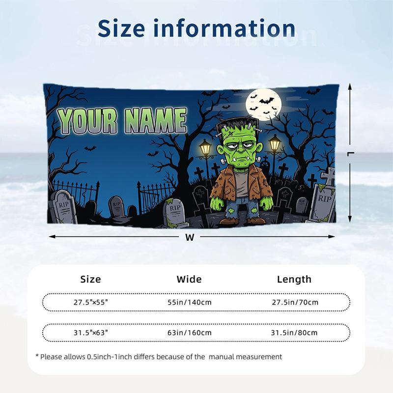 Custom Text Beach Towel, Soft Absorbent Swimming Multi-use TowelFrankenstein's Monster