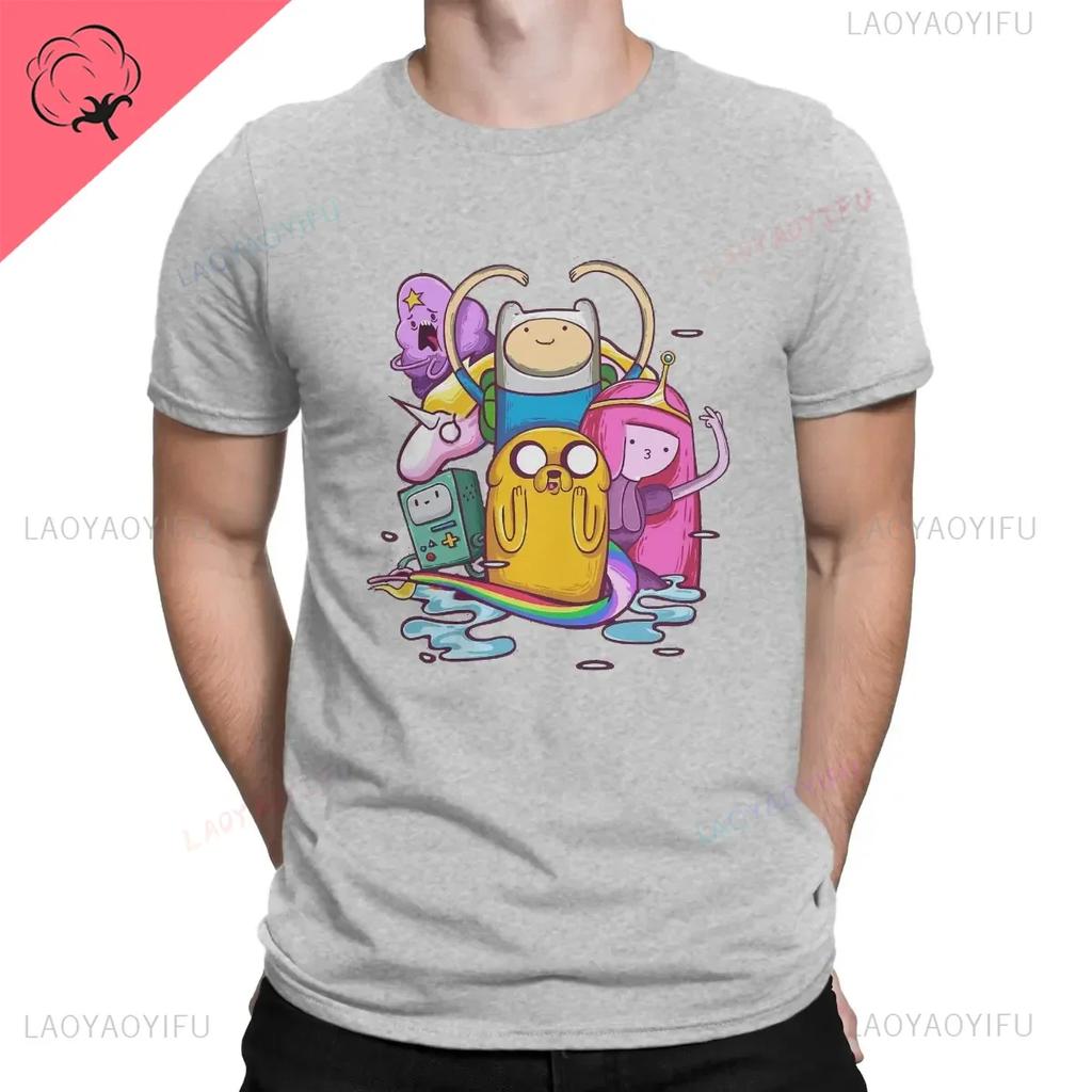 Fashionable Cotton T Shirt Adventure Time Cartoon Printing Shirt for Men Summer Street Wear New Trend Casual Unisex Clothes Tops