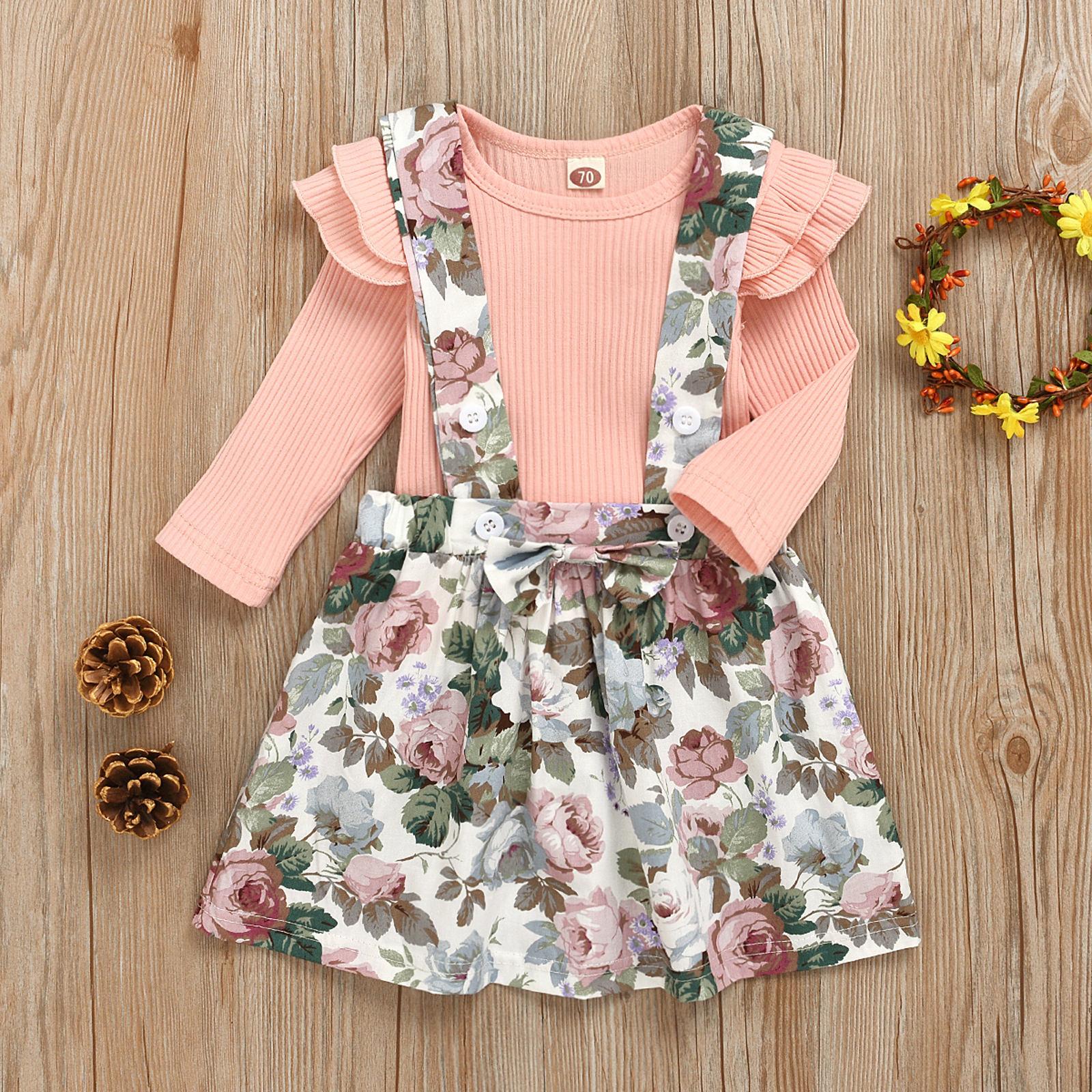 

Топы с цветочными рюшами для маленьких девочек и юбка, наряды