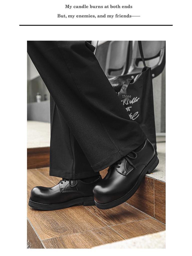 2024 Men's Shiny Round Toe Formal Height-Increasing British Workwear Shoes