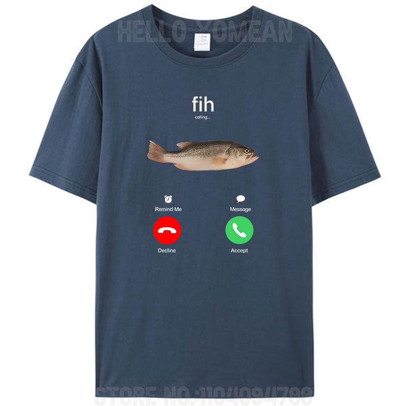 Fih Calling Remind Me Message Decline Accept Phone Call Fish Women Men's Cotton T-Shirt Crewneck Tee Tops Novelty Gifts