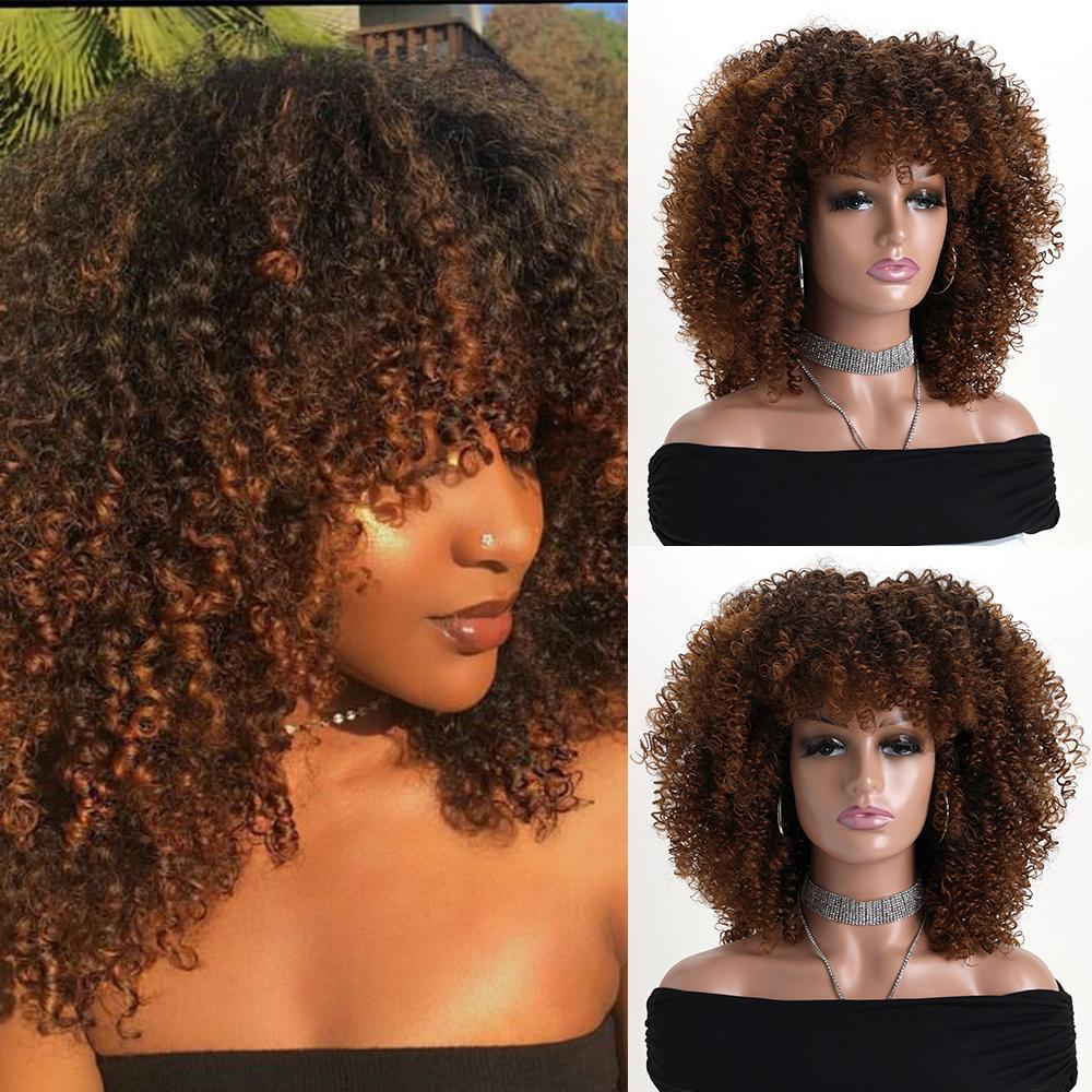 16 Zoll Afro Kinky Curly Synthetikhaar Gradient Lila Perücken mit Pony Weiche Flauschige Faser Perücken für Party Cosplay Tägliche Nutzung