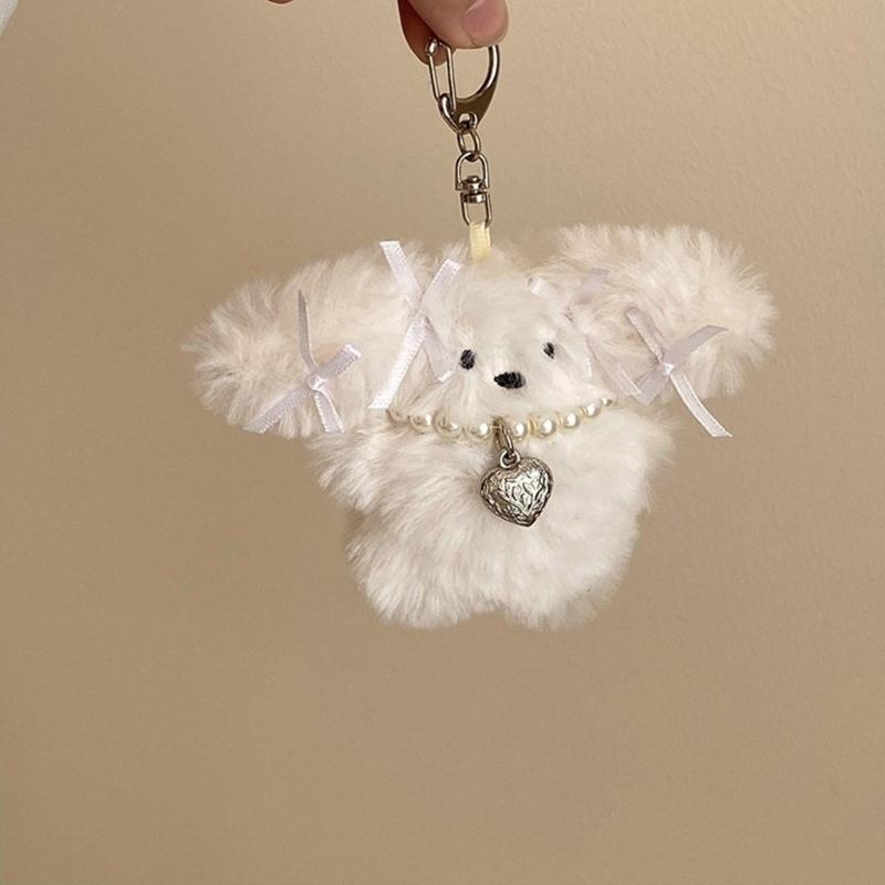Cute Heart Plush Rabbit Keychain Pendant Lovely Plush Hanging Decorations Keyring Charm for Purse Bag Backpack Handbag