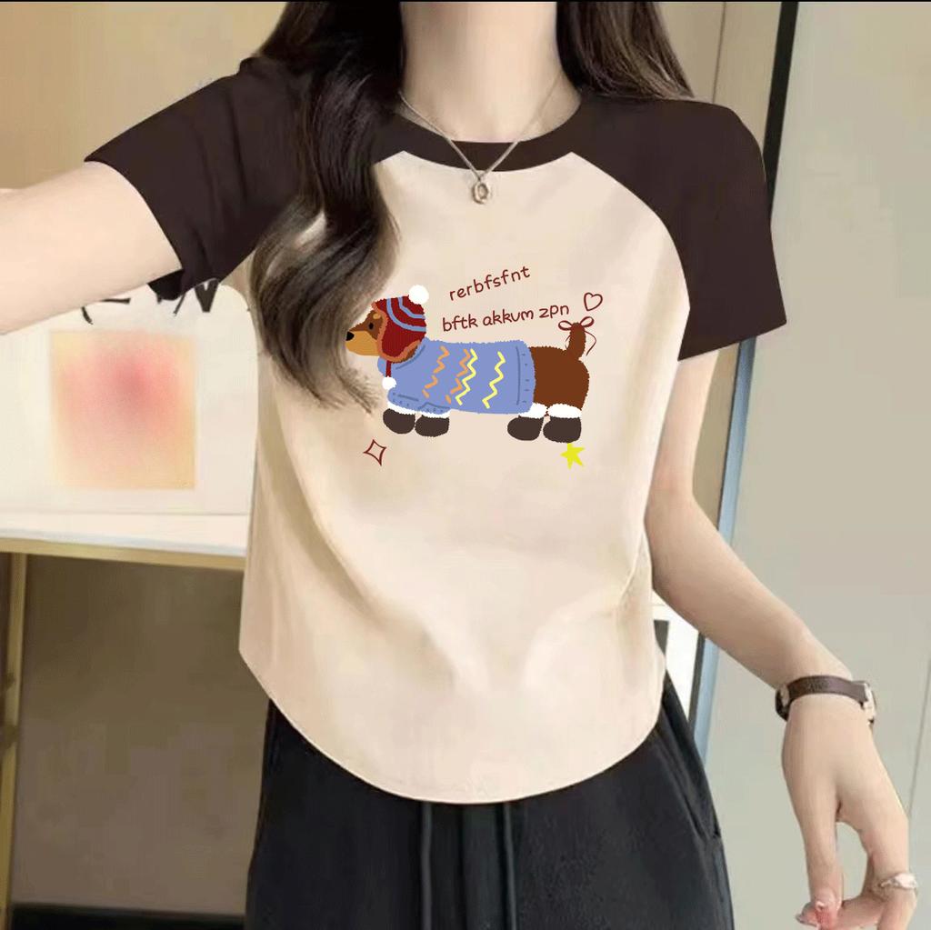 Good Quality 220g Pure Cotton Women T-shirt Harajuku Summer Short Sleeve O-neck Casual Cartoon Printing Slim T Shirt Ladies Short Y2k Tops Clothes