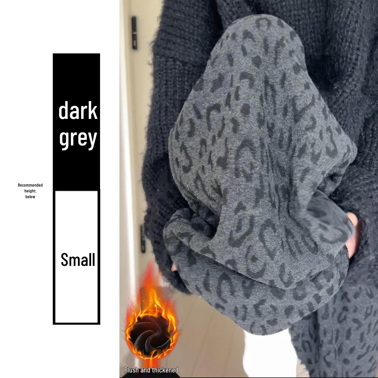 Women s High-Waisted Leopard Print Flannel Pants - Black & Grey Plush, Slim Fit, Wide-Leg, Autumn/Winter 2025 Large