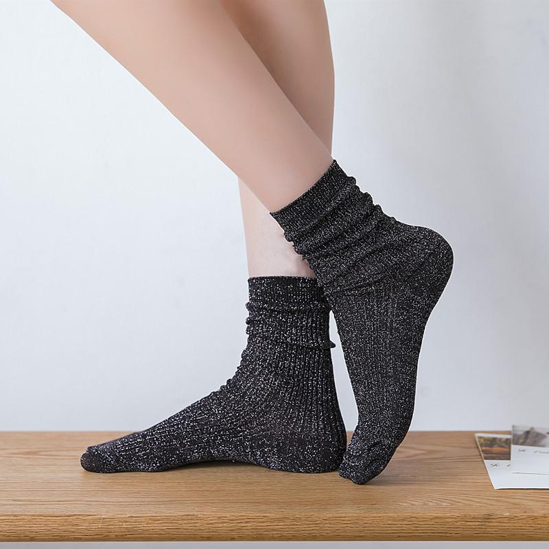 Pure-color Silver-gray Mid-calf Women's Socks, Thin Style, Pile-up Socks, Versatile, Breathable, Sweat-absorbent