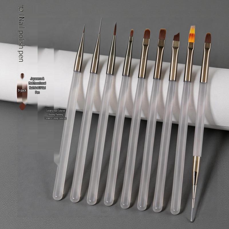 Ice Transparent Japanese Gray Nail Art Brush Set for Liner, Drawing, Flowers, and Gradient Gel