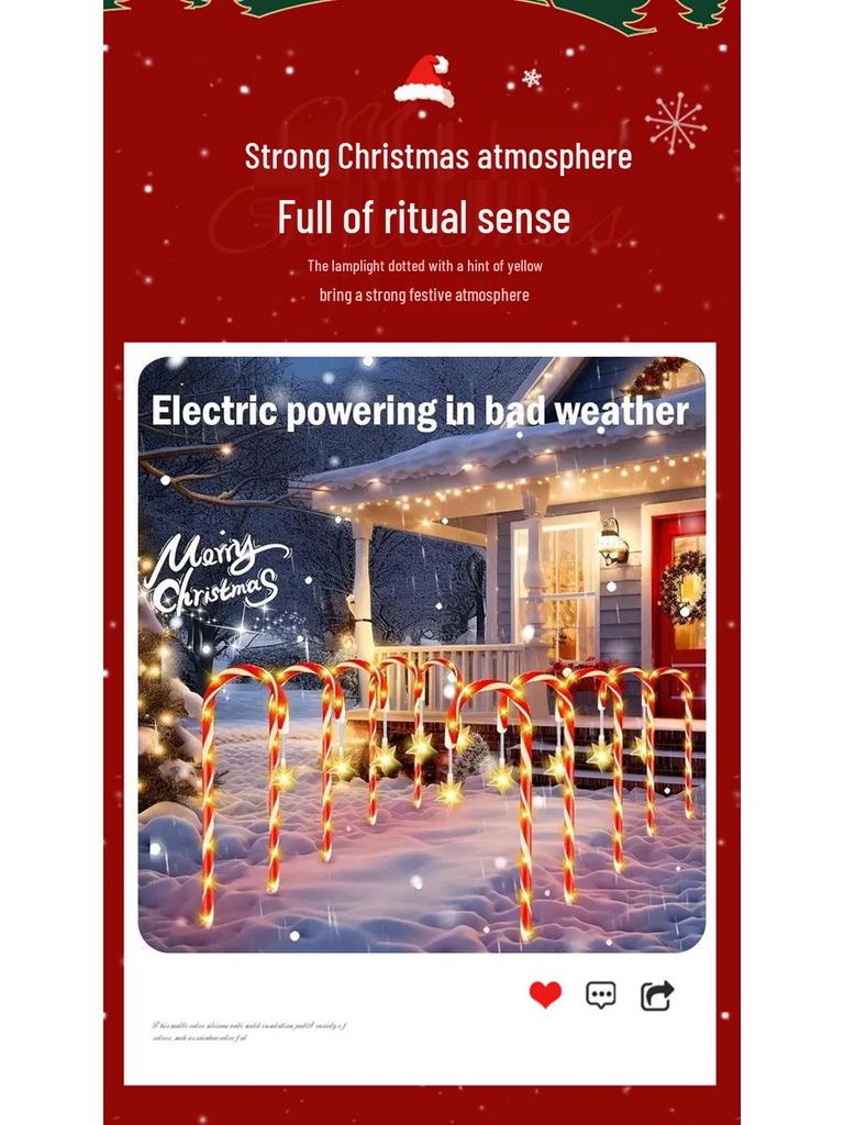 Solar Star Candy Cane Christmas Lights - Outdoor Garden Holiday Decoration