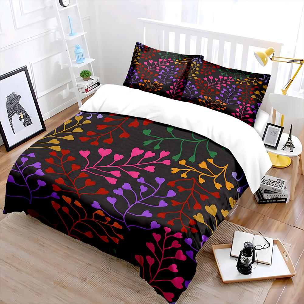 Colorful Heart-Shaped Branch Pattern Print Soft Comfortable Duvet Cover Bedding Set Included 1*Duvet Cover  2*Pillowcases
