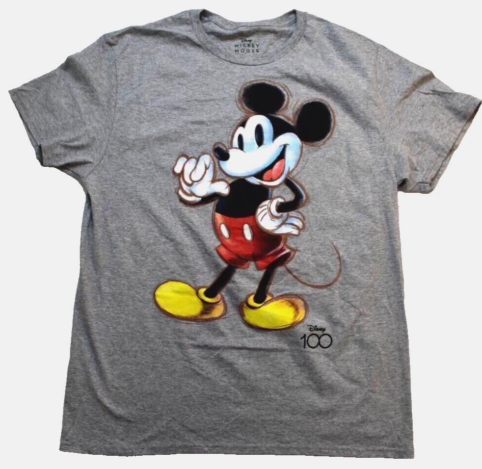 Disney Mickey Mouse Mens Mickey Mouse 100 Retro Graphic Gray Shirt New L 4XL