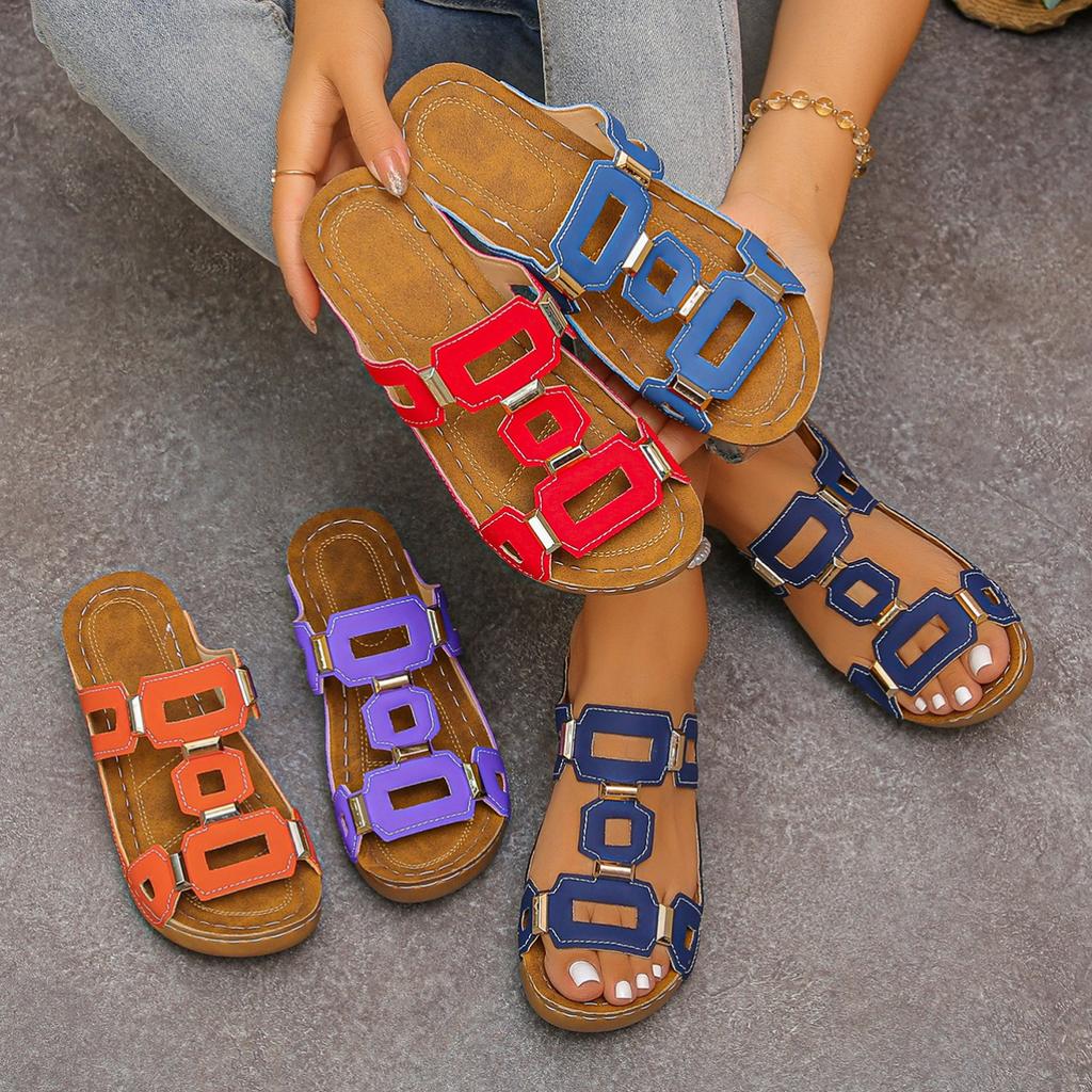 Large Size Casual Solid Color Slippers Women's Thick-soled One-word Fashion Lightweight Fish Mouth Slippers