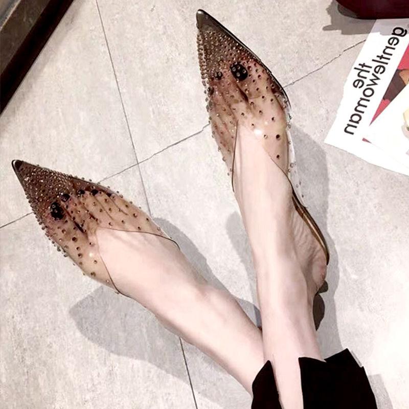 

Модные прозрачные босоножки на каблуке, женские шлепанцы, мюли со стразами, женская обувь 2024, модный элегантный средний каблук, лето, новинка 2024 40