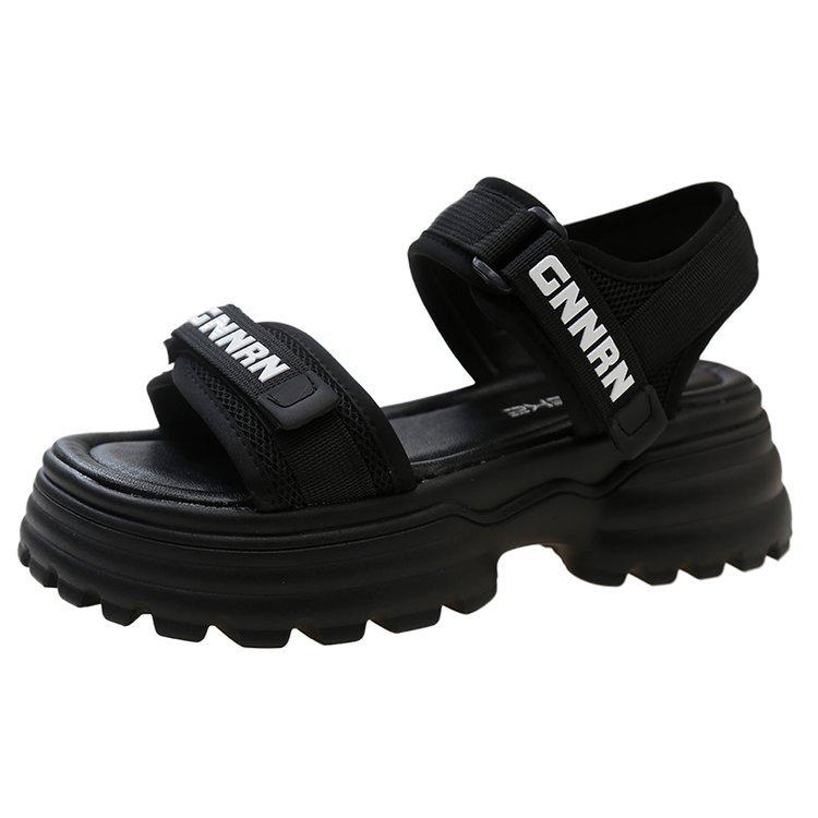 

thick-soled Velcro sandals women s new Korean version one-word belt summer sandals fashion fairy wind soft-soled beach sandals 35 чёрный