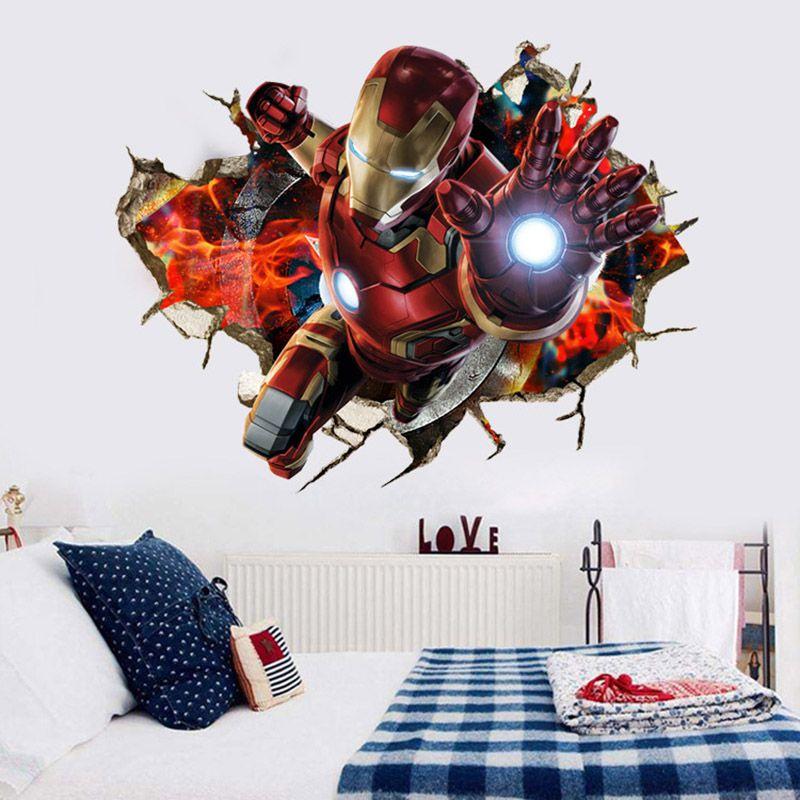Vibrant 3d Superhero Avengers Wall Stickers Kids Cartoon Room Decor Removable Pvc Wallpaper