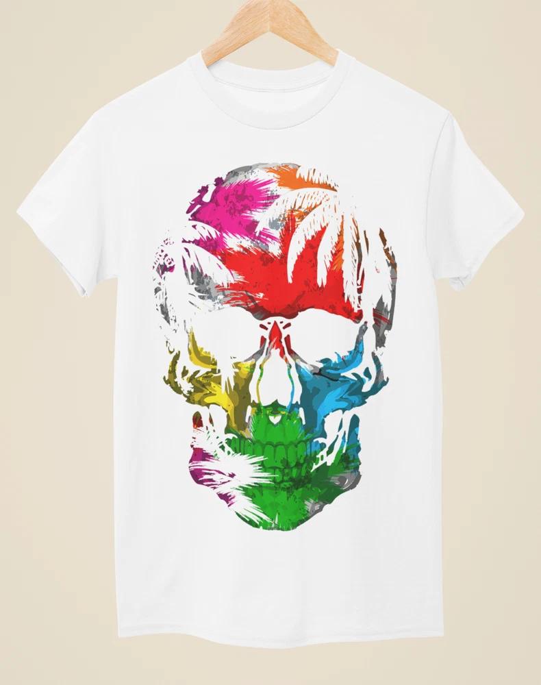 Neon Skull Palm Trees Tattoo Inspired Unisex White TShirt S