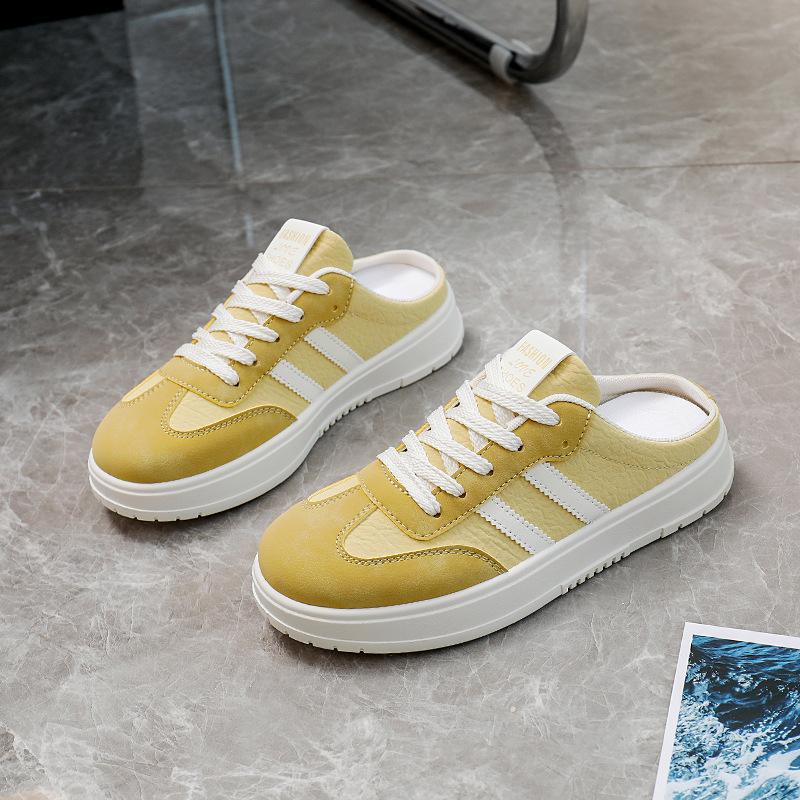 

2025 корейская версия лето новые полуподнос белые туфли женские дышащие студенческие увеличивающие рост повседневные туфли женские уличные снимки HL706 35 жёлтый