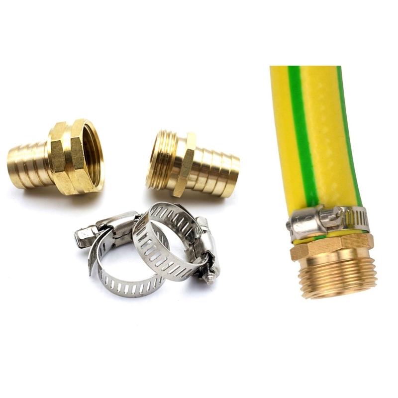 Gardening Brass Barb Straight Joiners 3/4" Hose Fitting Water Repair Splicer Mender Set with Stainless Steel Clamps