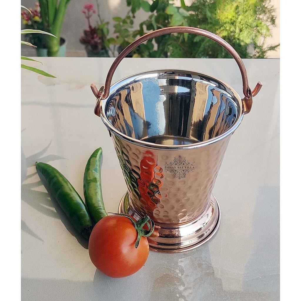 Steel Copper Hammered Design Bucket, Serveware & Tableware for Home, Hotel & Restaurants, Volume-400 ML