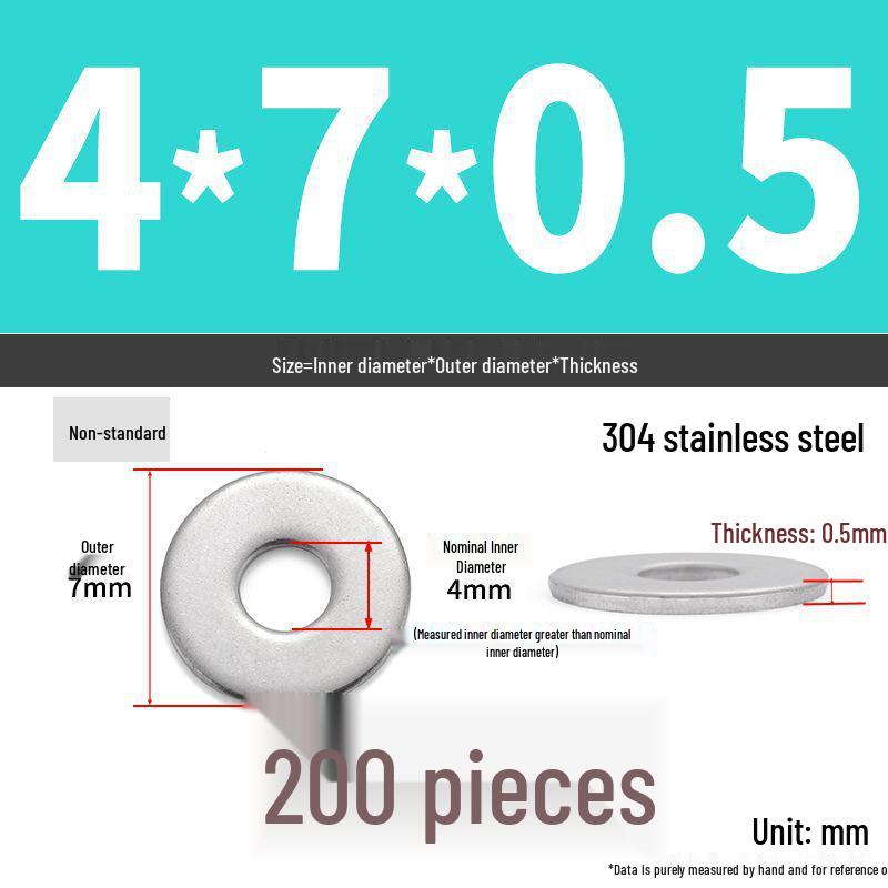 304 Stainless Steel Thickened Flat Washer Ring - Various Sizes (M1.6-M22)