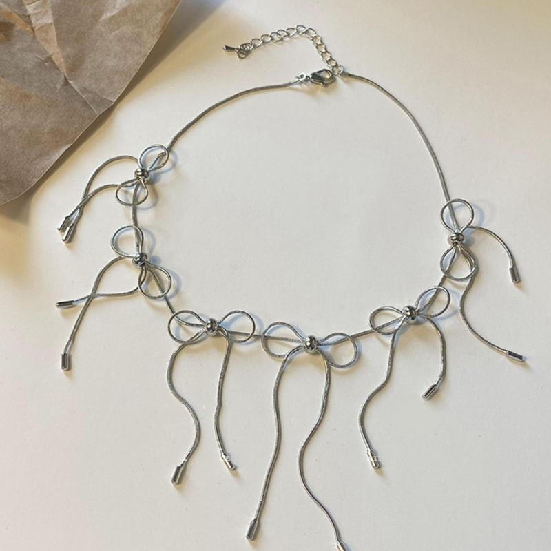 Süßer Y2k-Stil Kurze Schlüsselbeinkette Metall Schleife Anhänger Charm Halskette Verstellbare Halskette für Jubiläumsfeier