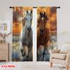 2D Flachdruck 2 Stück 2D Flachdruck Szene Vorhang Weiße und braune Pferde laufen am Strand bei Sonnenuntergang Vielseitiges Polyester