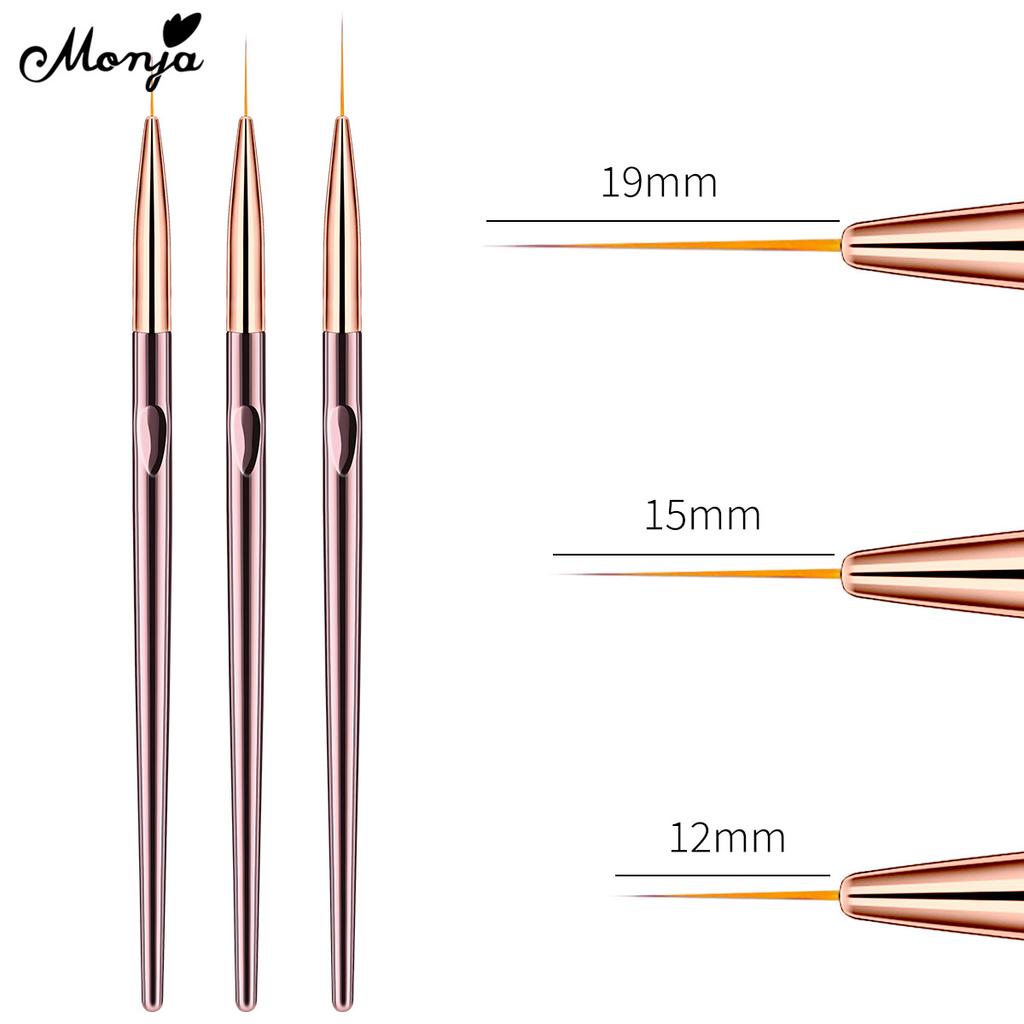 monja Sada 3 ks štětečků na linky na nehty Rukojeť barvy šampaňského Pruhy Linky UV gel lak Kreslení Malování Francouzský Květ Mřížka Pero Manikúra Designové Nástroje