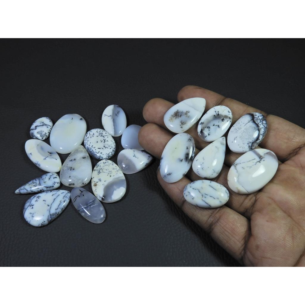 19Pcs Natural Dendrite Opal Mix Shape Cabochon Loose Gemstone Lot 575cts. C-575
