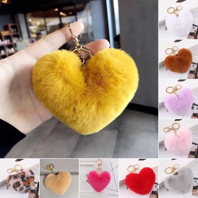 Plush Love Heart Keychain Soft Fluffy Lightweight Girls Car Key Ring Holder Handbag Backpack Decoration Pendant Birthday Gift