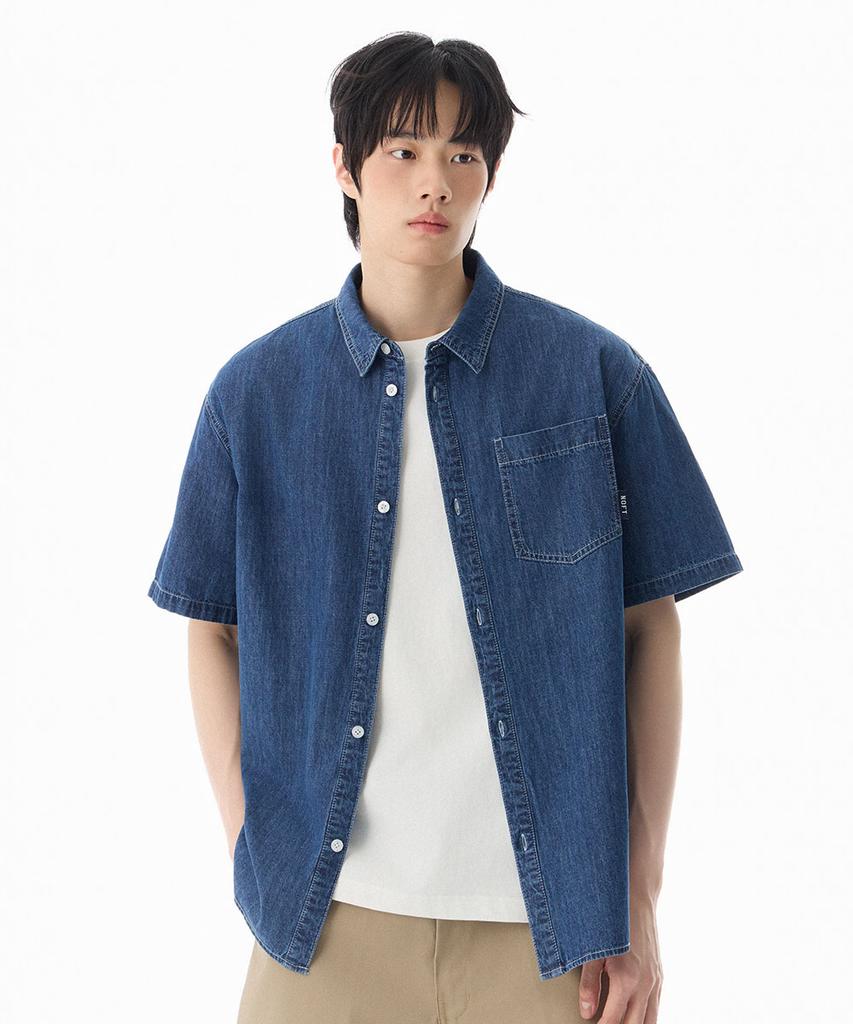 NOT ONLY FOR TODAY Denim Pocket Short Sleeve Shirt [Medium Indigo]