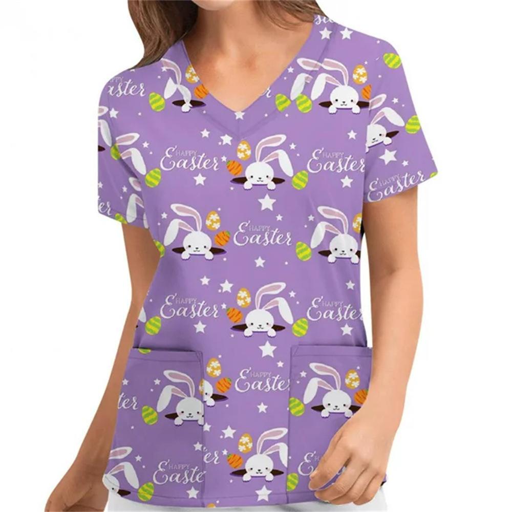 Women's T-shirt V-neck Nurse Uniform Casual and Comfortable Short Sleeved Women's Dreamy Printed T-shirt