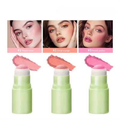 3-Farben Schwamm Rouge Stick Matt Natürlich Lang anhaltendes Rouge Wasserdicht und Schweißfest für Wangen