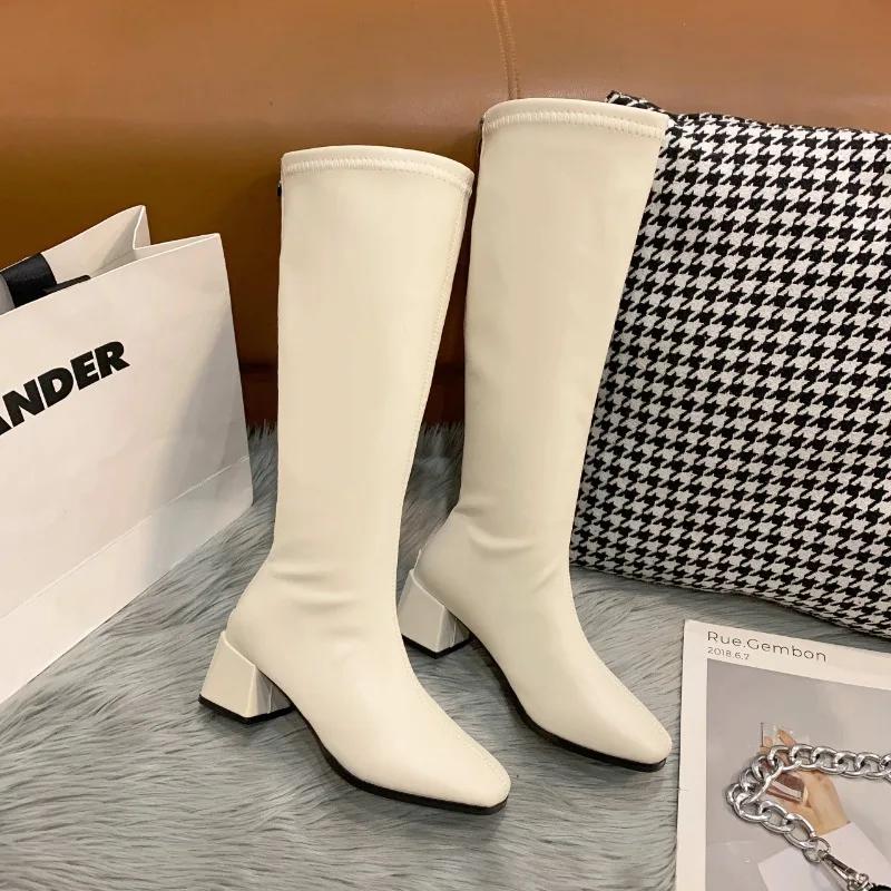 Fashion Women's Shoes 2024 Hot Sale Back Zip Women's Boots Fashion Square Toe Modern Boots Women Winter Plus Size Solid Knee-High Boots